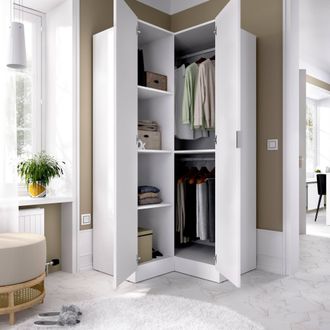 Dmora Armario Dcipo, Mueble De Esquina Para Dormitorio, Armario De Esquina Con 2 Puertas Batientes, 91x93h184 Cm, Blanco - Dmora