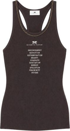 Elisabetta Franchi Ribbed Tank met kettingdetail - Dames - Tops zonder mouwen - Bruin - L - Tops