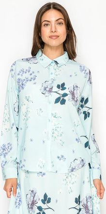 YAL New York Soft Blue Floral Long Sleeve Blouse