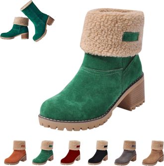 Generic Winter Boots For Women uk,Winter Warm Chunky Heel Snow Boots Wide Width Fleece Fur Lined Block Heels Ankle Boot Mid Calf Comfortable Booties Slip On S