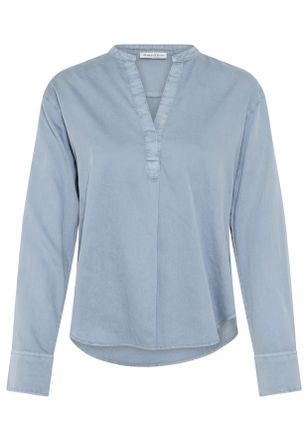 Marc O'Polo Langarmbluse MARC OPOLO, Damen, Gr. 34, grau horizon, Web, Obermaterial: 100% Baumwolle, loose fit, 1-Knopf-Manschette, Blusen Langarmbluse, loose aus