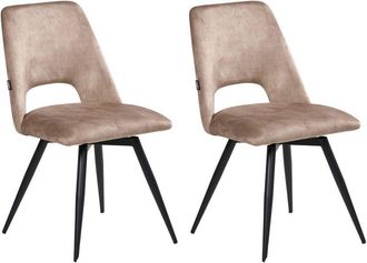 Beliani Set of 2 Dining Chairs Beige Velvet Black Iron Legs 180&deg; Swivel Modern Upholstered Chairs HALLETT