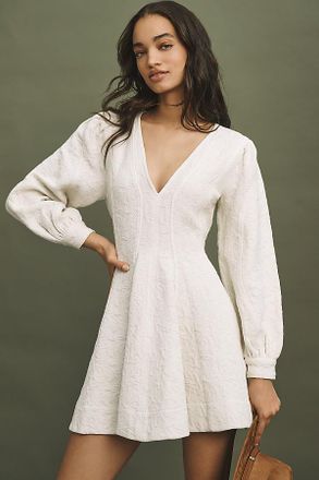 Pilcro Long-Sleeve V-Neck Textured Mini Dress