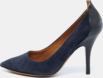 Isabel Marant Navy Blue Suede And Leather Pointed Toe Pumps