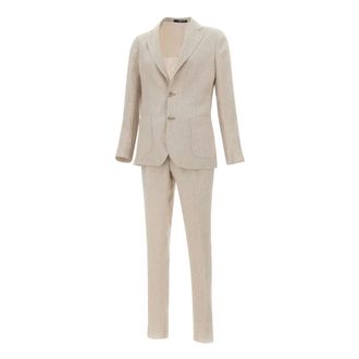 Barba Single Breasted Suits, male, Beige, Size: 2XL Single Breasted Linen Suit