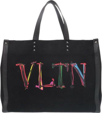 Valentino Garavani Black Canvas Leather Tote Bag (Pre-Owned)