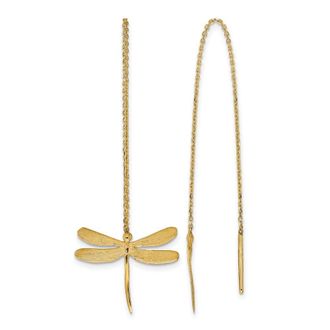 Diamond2Deal 14k Yellow Gold Polished Brushed Dragonfly Threader Hoop Earrings