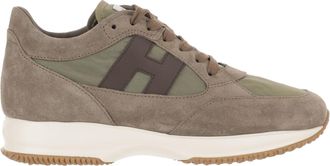 Hogan Beige Green Interactive Suede Nylon Sneakers