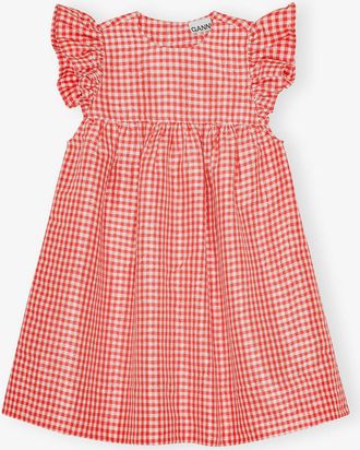 Ganni Red Crinkled Check Taffeta Dress - Size 32