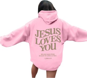 Generic Hoodies for Women UK Jesus Sweatshirts Long Sleeves Lounge Wear Funny Personalised Oversized Y2k Cool Novelty Cosy Letter Graphic Christian Streetwear