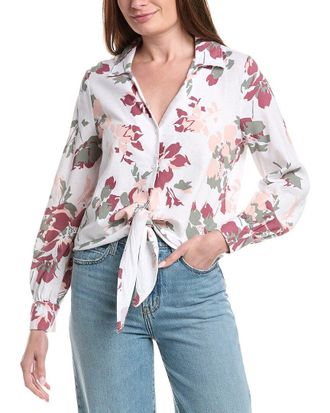 Ellen Tracy Tie Front Linen-Blend Shirt