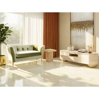Kare Design Mueble de tv 2 puertas y 1 caj&oacute;n de cer&aacute;mica beige 160x45 cm