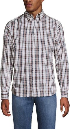 Lands End Traditional Fit Long Sleeve Travel Kit Shirt in Ivory/merlot Plaid at Nordstrom, Size Xx-Large