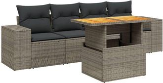 vidaXL Vidaxl - Juego De Sof&aacute;s Jard&iacute;n Con Cojines 5 Pzas Rat&aacute;n Sint&eacute;tico Gris