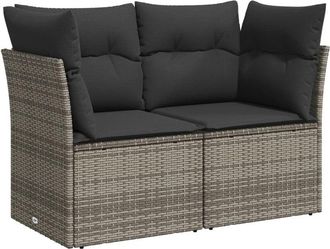 vidaXL Sofá de jardín con cojines 2 plazas ratán sintético gris Vidaxl