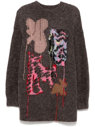 JNBY floral-intarsia knittted dress - women - Spandex/Elastane/Wool/Polyamide/Alpaca Wool/Mohair - S - Brown