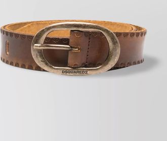 Dsquared2 leather belt with embossed oval buckle and pre-drilled holes