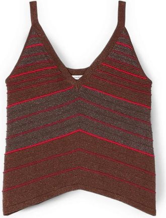 Motivi Gestreepte Lurex Blend Gebreide Top - Dames - Tops zonder mouwen - Bruin - XS - Polyester - Tops