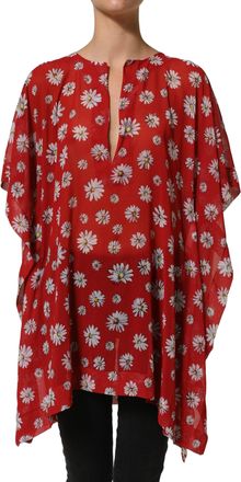 Dolce & Gabbana Womens Red Floral V-Neck Polyester Kaftan Blouse Top
