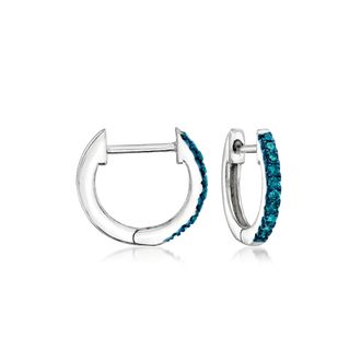 RS Pure by Ross-Simons Blue Diamond Hoop Earrings in Sterling Silver