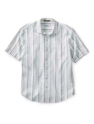 Tommy Bahama Big & Tall Nova Wave Silva Stripe Sport Shirt in Dusty Sage at Nordstrom, Size Xx-Large