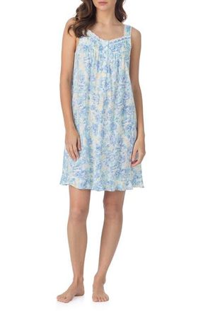 Eileen West Cotton Blend Chemise in White/Aqua at Nordstrom, Size X-Large