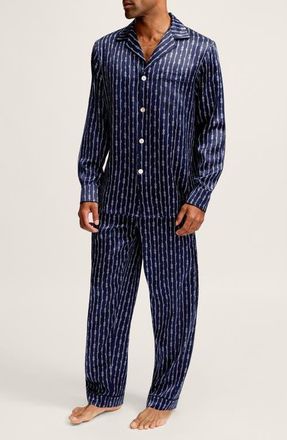 Petite Plume Nautical Stripe Mulberry Silk Pajamas in Navy at Nordstrom, Size X-Small