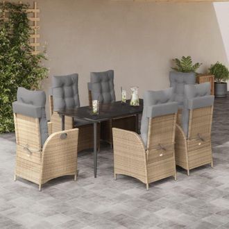 vidaXL Set Comedor De Jard&iacute;n 7 Pzas Con Cojines Rat&aacute;n Sint&eacute;tico Beige Vidaxl