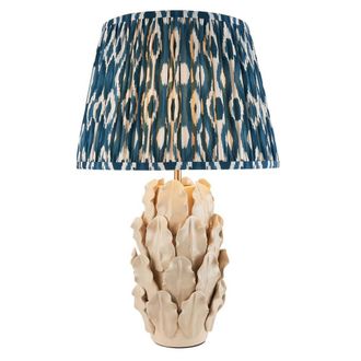 Netlighting Layered Leaf Ivory Table Lamp Blue Fabric Ikat Shade 35cm B22 in Beige
