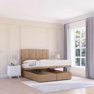 Sloomy Jasmine Naples Fabric Ottoman Bed End Opening With Sprung Memory Mattress & 26 Inch strut Headboard in Light Sand | Size: Single