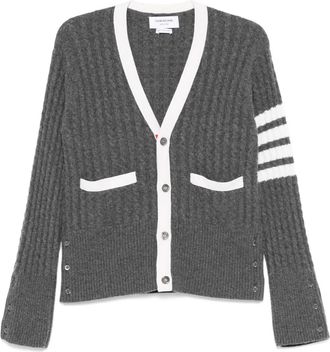 Thom Browne Cardigan con scollo a V e 4 righe - Grigio