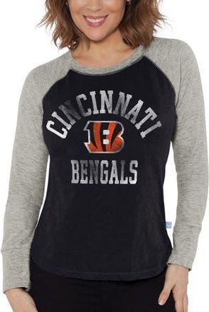 G-III 4Her by Carl Banks Womens G-III 4Her by Carl Banks Black/Heather Gray Cincinnati Bengals Waffle Knit Raglan Long Sleeve T-Shirt at Nordstrom, Size Xx-Large