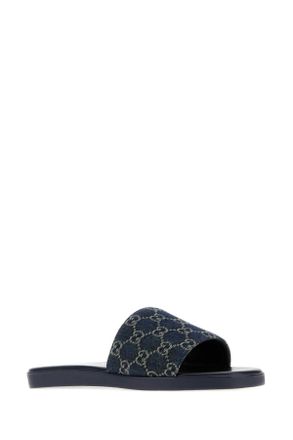 Gucci Mens Gg Denim Slippers Flurryblue Flat Shoes