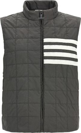 Thom Browne Glanzende Ripstop Lichtgewicht Dons Gevulde 4-Strepen Vest - Heren - Bodywarmers - Grijs - XL - Leer - Jassen