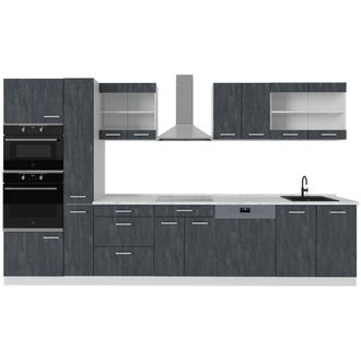 Vicco Mobile da cucina R-Line, Nero cemento/bianco, 350 cm pl Marmo