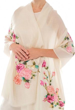 Janavi Colorful Garden Shawl In Cream