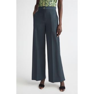 St. John M&eacute;lange Wool Blend Stretch Twill Wide Leg Pants in Pine Melange at Nordstrom, Size 12