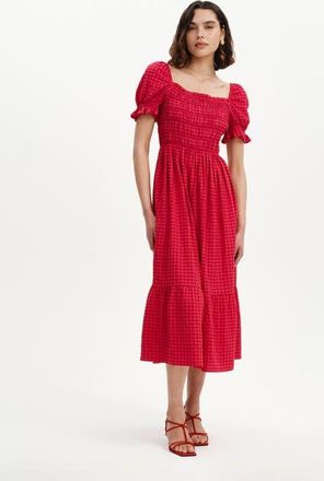 Finery Dawn Short Sleeve Square Neck Midi Dress in Pink at Nordstrom, Size 12
