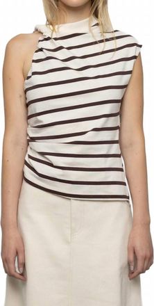 Esth&eacute; Womens Asymmetric Stripe Tee In Brown And White