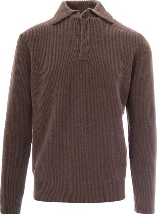 Ballantyne Wool Ribbed Knit Polo Sweater