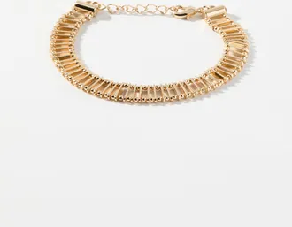 Simons Womens Plate and micro-bead chain bracelet