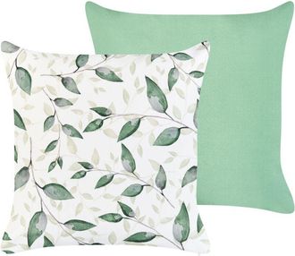Beliani Beliani - Conjunto De 2 Cojines Decorativos De Exterior Con Motivo De Hojas Fundas Extra&iacute;bles Resistentes Al Agua Poli&eacute;ster Verde Flyleaf