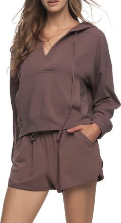 Felina Kimora Relaxed Fit Cotton Blend Terry Hoodie & Shorts Pajamas in Deep Taupe at Nordstrom, Size X-Large