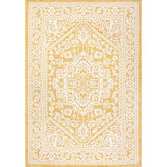 Jonathan Y Designs Sinjuri Medallion Textured Weave Indoor/Outdoor Area Rug in Yellow/cream at Nordstrom, Size 4Ft 0In X 6Ft 0In