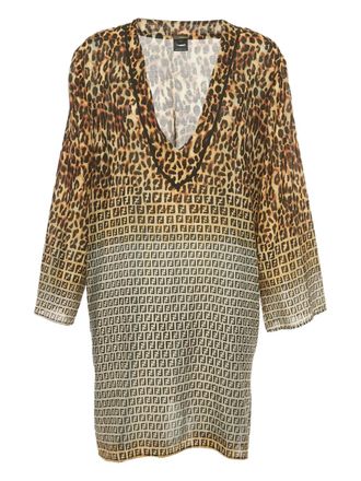 Fendi animal-print V-neck tunic - Brown