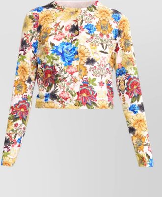 Alice & Olivia floral print ribbed trim cropped jacket