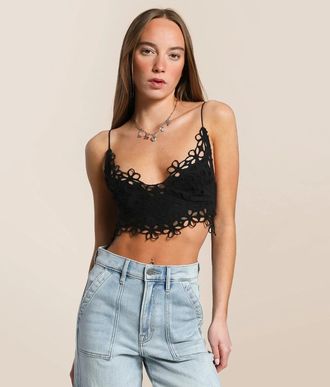 Free People Asteria Bralette Top Womens Black Cotton Spaghetti Strap DDR2045