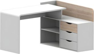 Vente-Unique Vente-unique - Scrivania angolare mdf 3 cassetti e 2 nicchie Bianco e Rovere - declan ii