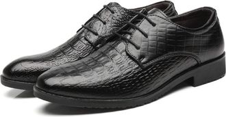 Generic Dress Oxford for Men Lace Up Crocodile Print Derby Shoes Vegan Leather Rubber Sole Non Slip Block Heel Prom(Black,8.5 UK)