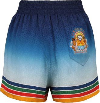 Casablanca Womens Blue Silk Back-Print Shorts